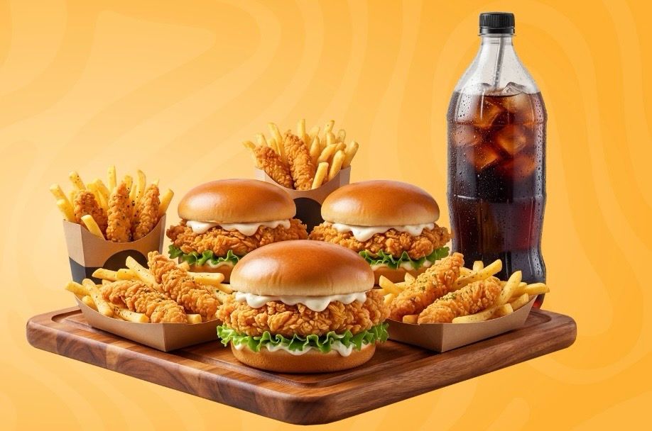(Deal No 03) 03 Zinger Burger, 04 Pcs Tanders, Fries with Drink 01 Ltr 